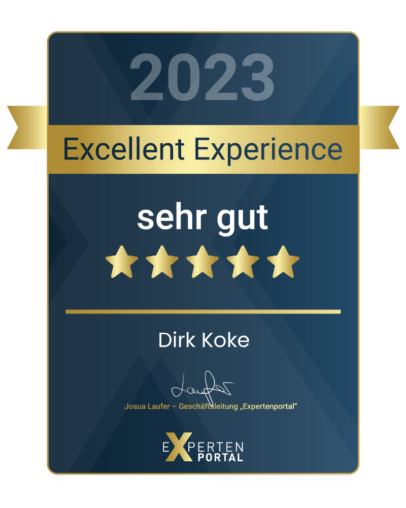 Dirk Koke ist mit dem Excellent Experience Award 2023 mit "sehr gut" ausgezeichnet worden.