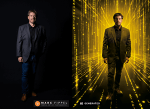 Dirk Koke real und als Matrix-Zukunftsvision in KI erstellt
